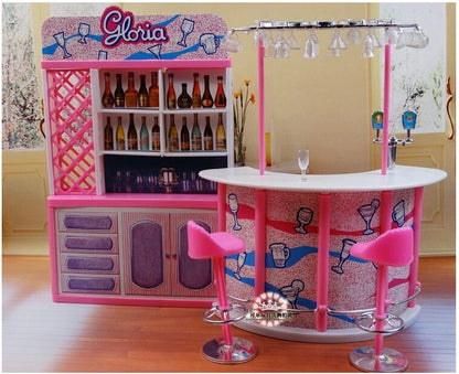 Fashion Mini Furniture for Barbie House Happy Hour Relax Time Pink Bar Suit for Kurhn Licca Blyth Doll Pretend Play Toys 1/6