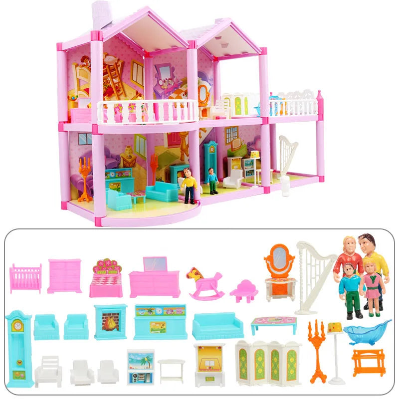 New DIY Family Doll House Dolls Accessories Toy With Miniature Furniture Garage DIY Doll House Casa Toys for Girls Birthday Gift