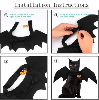 Halloween Cat Clothes Bat Wings Funny Dog Cosplay Costume With Pumpkin Bells 2023 New Dog Clothes Pet Supplies