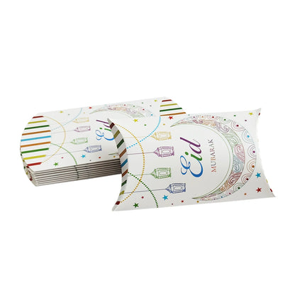 10pcs Eid Mubarak Gift Kraft Bag Box Pillow Candy Cookie Chocolate Paper Box Ramadan Kareem Decoration Party Supplies Kids Gift