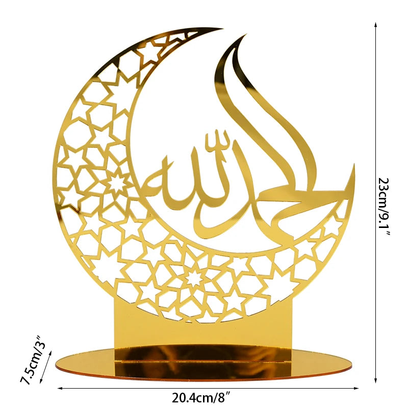 Hollow Out Ramadan Moon Acrylic Table Ornament Eid Mubarak DIY Decoration for Home Kareem Eid Gift Islamic Muslim Party Supplies