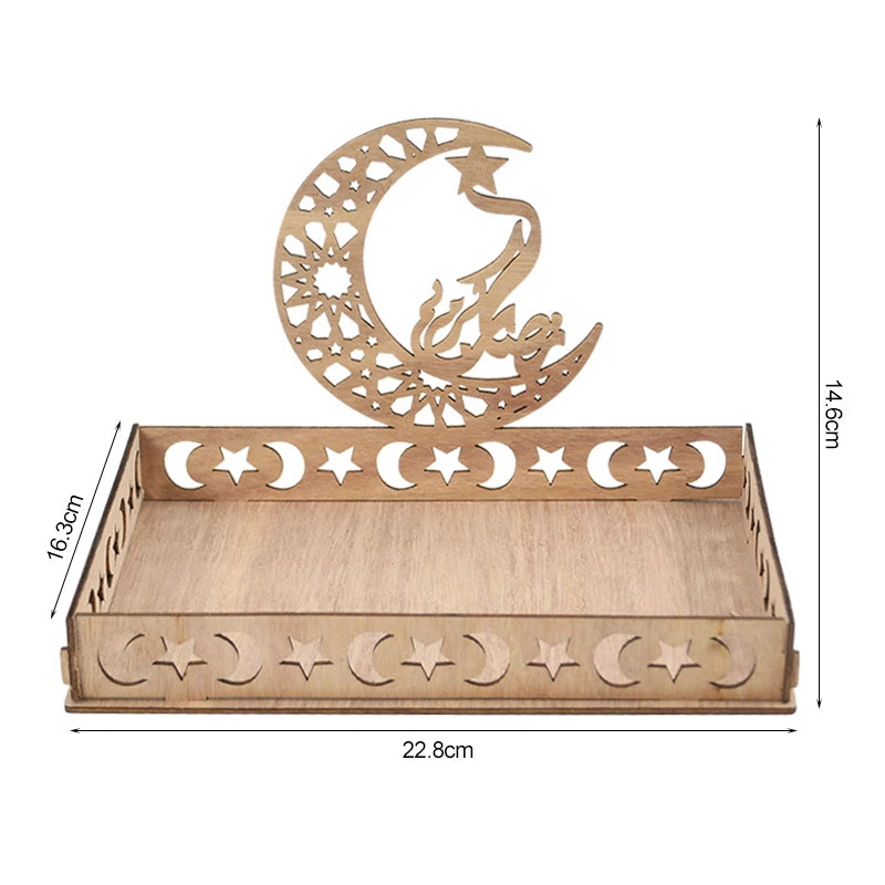 Wooden Eid Mubarak Food Tray Ramadan Decoration for Home Cake Display Islam Muslim Party Supplies 2024 Ramadan Kareem Eid Gifts