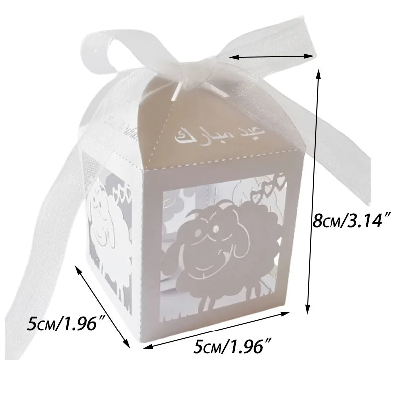 10Pcs Sheep Eid Mubarak Favors Candy Boxes Lace Ramadan Kareem Gift Boxes Islamic Muslim Happy Al-Fitr Eid Event Party Supplies