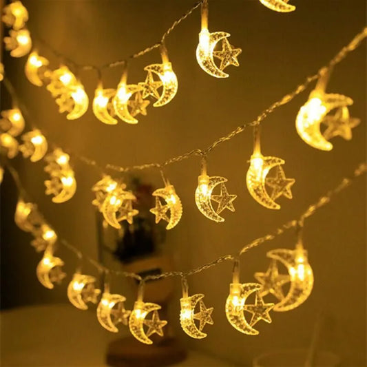 Moon Star Eid Mubarak String Light 2023 Ramadan Decoration for Home Ramadan Kareem Islam Muslim Party Decor Eid Al Adha Gifts
