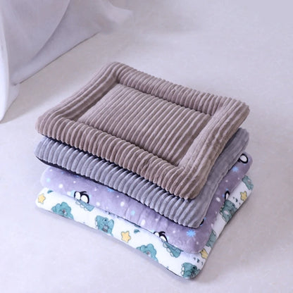 Flannel Square Bed for Cats Dogs, Comfortable Soft Washable Cushion for Sphinx,Replacement Mat for Pet House,Cats Cartoon Sofa