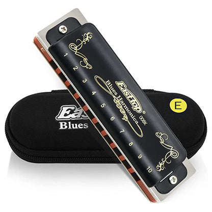008K Diatonic Harmonica 10 Holes 20 Tones Blues Harp Mouth Organ Harmonica With Black Cover, Standard Harmonica With Canvas Bag
