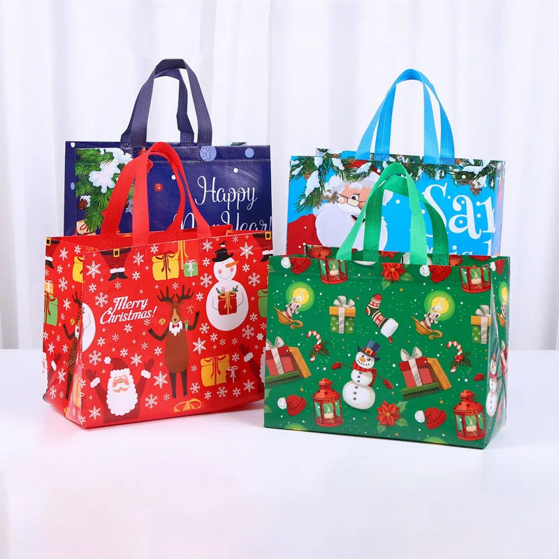 4pcs Christmas Gift Bag Santa Claus Snowman Non-Woven Tote Bag Candy Gift Packaging Bag 2023 Christmas Party Home Navidad Noel