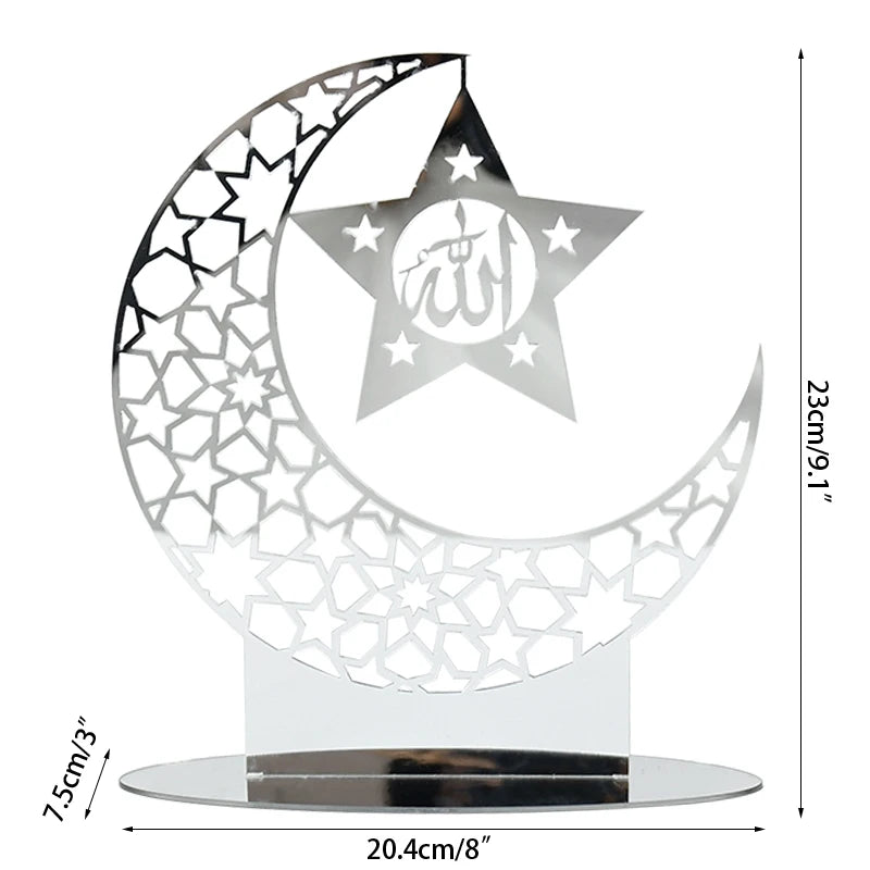 Hollow Out Ramadan Moon Acrylic Table Ornament Eid Mubarak DIY Decoration for Home Kareem Eid Gift Islamic Muslim Party Supplies