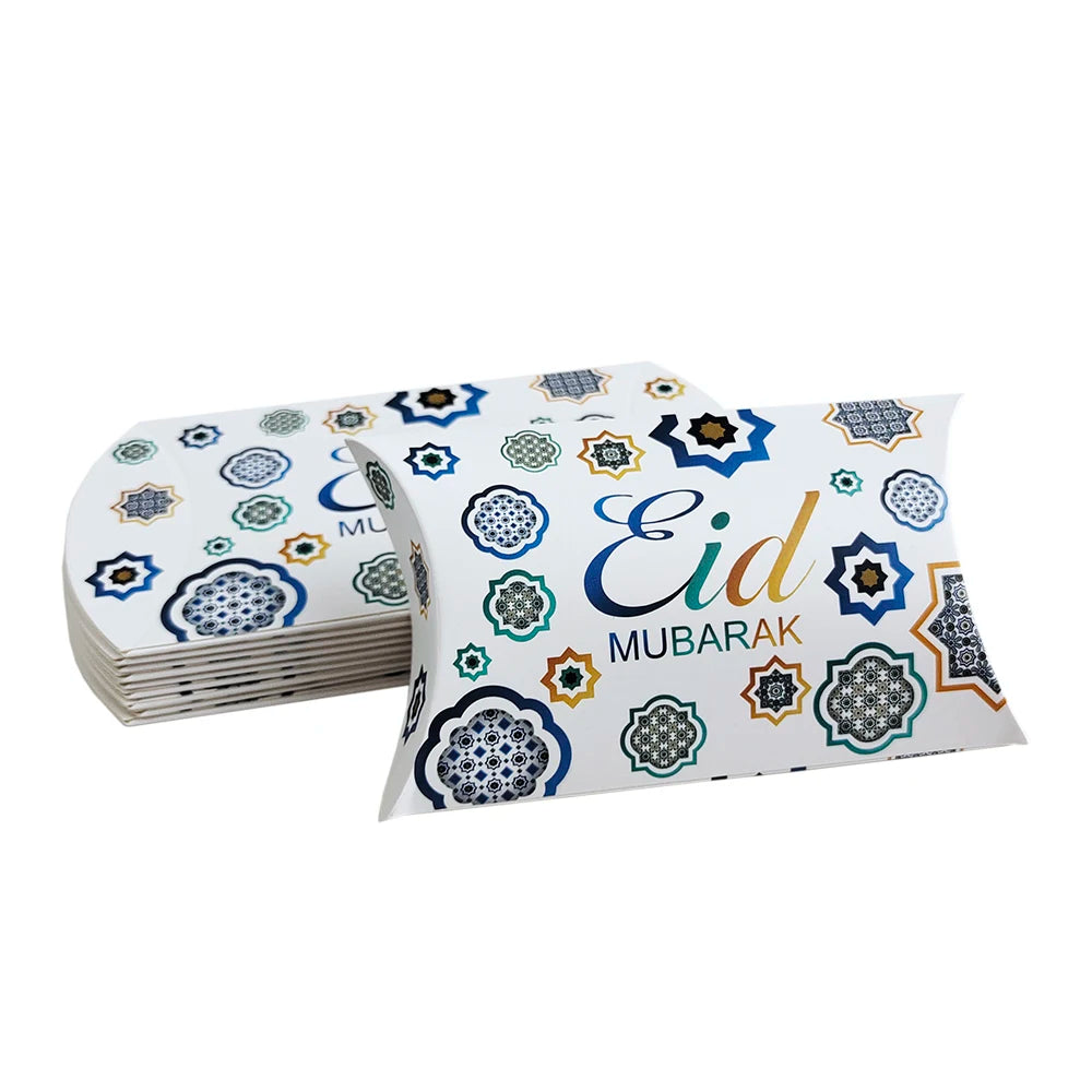 10pcs Eid Mubarak Gift Kraft Bag Box Pillow Candy Cookie Chocolate Paper Box Ramadan Kareem Decoration Party Supplies Kids Gift