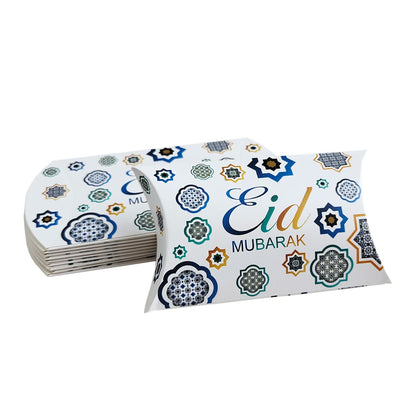 10pcs Eid Mubarak Gift Kraft Bag Box Pillow Candy Cookie Chocolate Paper Box Ramadan Kareem Decoration Party Supplies Kids Gift