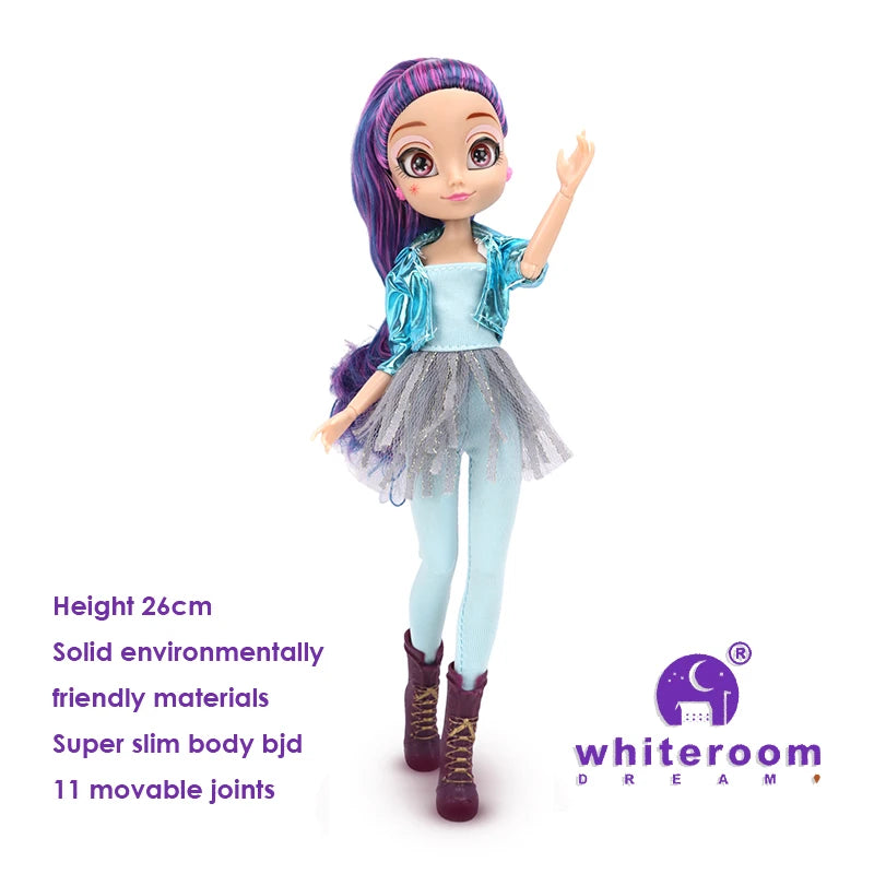 Slim 26cm Bjd Doll for Girl Purple Hair Big Eyes Fashion Princess Clothes Suit Accessories Decoration Eyelash Solid Doll Gift