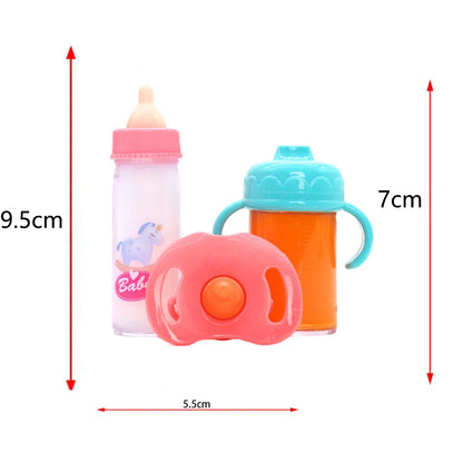 Large Size Baby Doll Feeding Bottle Set Baby Care Toy Stroller 2pcs Milk and Juice Bottles With Toy Pacifier for Baby Dolls