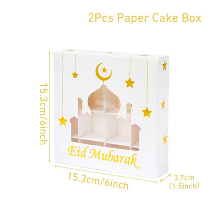 2Pcs Eid Mubarak Gift Box Candy Cake Chocolate Packaging Box Ramadan Kareem Home Decoration 2024 Islamic Muslim Party Supplies