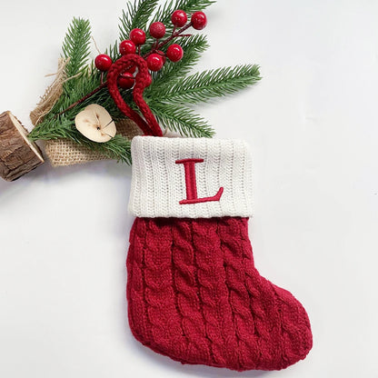 Christmas Socks Snowflake Alphabet Letters Christmas Knitting Stocking Christmas Tree Pendant Decoration for Home Xmas Gift 2024