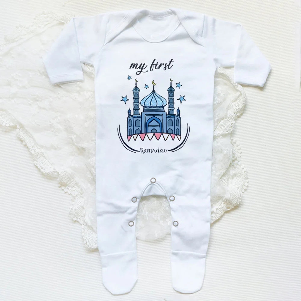 My First Eid Ramadan Baby Babygrow Sleepsuit Vest Bodysuit Infant Long Sleeve Romper Ramadan Islamic Muslim Keepsake Baby Outfit