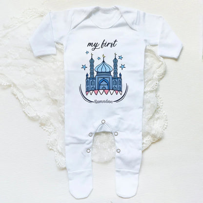 My First Eid Ramadan Baby Babygrow Sleepsuit Vest Bodysuit Infant Long Sleeve Romper Ramadan Islamic Muslim Keepsake Baby Outfit