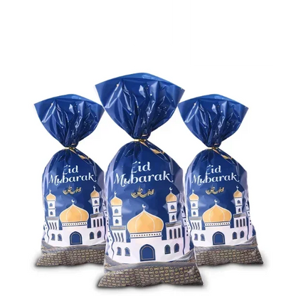 25/50pcs 2024 Eid Mubarak Gift Bags Plastic Candy Cookie Bag Ramadan Kareem Decor Islamic Muslim Party Supplies Eid Gifts Bags