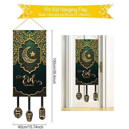 Eid Mubarak Decoration 2024 Hanging Flag Ramadan for Home Door Islamic Muslim Party Decor Ramadan Kareem Banner Eid Al-Fitr Gift