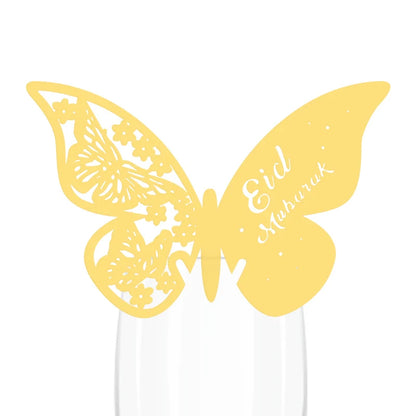 20pcs Eid Mubarak Hollow Butterfly Cup Card Wine Glass Paper Name Place Seat Card Wedding Party Ramadan Kareem Table Decorations