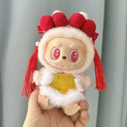 New Year Labubu Outfit for 17cm Mini Doll Chinese Style Matched Red Clothes Accessories