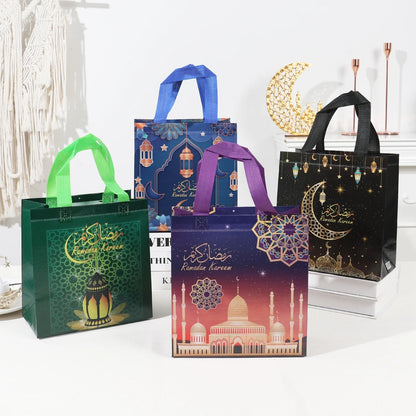 4Pcs Eid Mubarak Gift Bag Ramadan Decor 2024 Nonwoven Pouch Cookie Candy Packaging Bags Muslim Islamic Ramadan Kareem Supplies