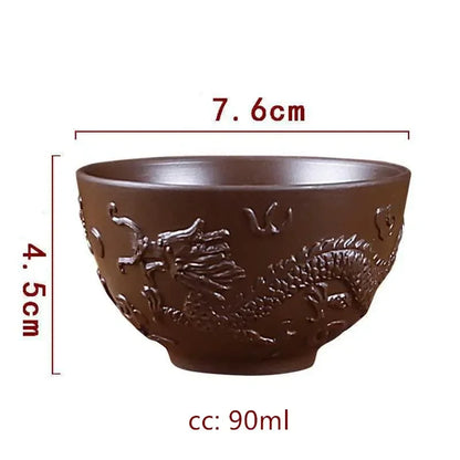 Zisha Bowl Handmade Tea Set Tea Bowl Chinese Style Dragon Pattern Ceramic Clay Kettle Gift Birthday Present Decorations