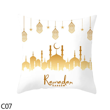 45cm Eid Mubarak Cushion Cover Golden Ramadan Pattern Home Decorative Pillowcase Islamic Muslim Party Favors Eid Party Supplies