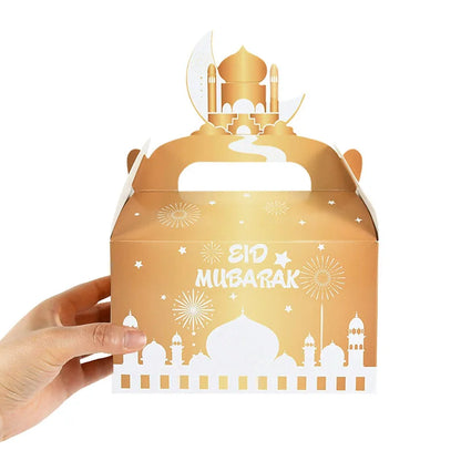 8pcs/Set Eid Mubarak Cake Favor Boxes Ramadan Candy Chocolates Gift Box Muslim Party Ramadan Kareem Eid Al Adha Party Favor Box