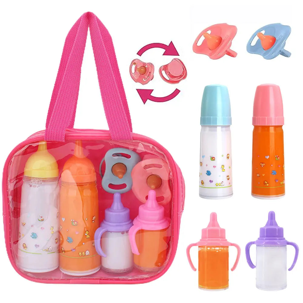 Large Size Baby Doll Feeding Bottle Set Baby Care Toy Stroller 2pcs Milk and Juice Bottles With Toy Pacifier for Baby Dolls
