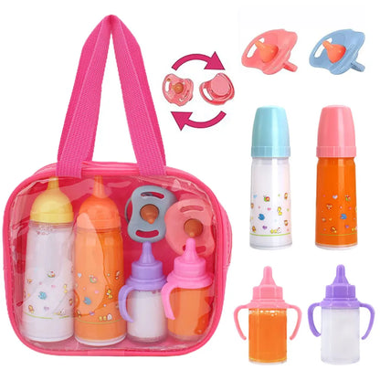 Large Size Baby Doll Feeding Bottle Set Baby Care Toy Stroller 2pcs Milk and Juice Bottles With Toy Pacifier for Baby Dolls