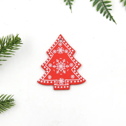 12pcs/Lot DIY White&Red Christmas Printed Wooden Pendants Ornaments for Kids Christmas Gifts Xmas Tree Ornaments Decorations