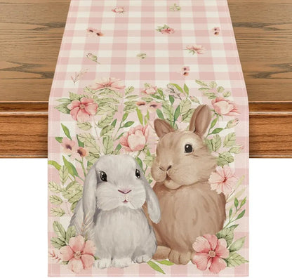 2024 Easter Bunny Table Runner Gnome Rabbit Party Decor Creative Tablemat Easter Placemat Table Decoration for Dining Home