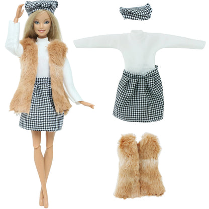 1 Pcs Handmade High Quality Doll Coat Dress Fur Clothes for Barbie Doll Winter Wear Leopard Outfit Doll Accessories Kids Toys