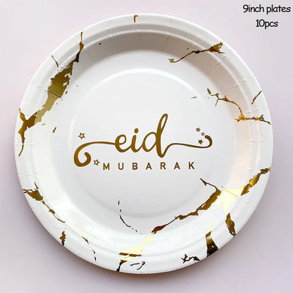Ramadan Decoration Party Supplies EID Mubarak Paper Plate Cup for Ramadan Mubarak EID Party Home Decoration Islam Muslim Party