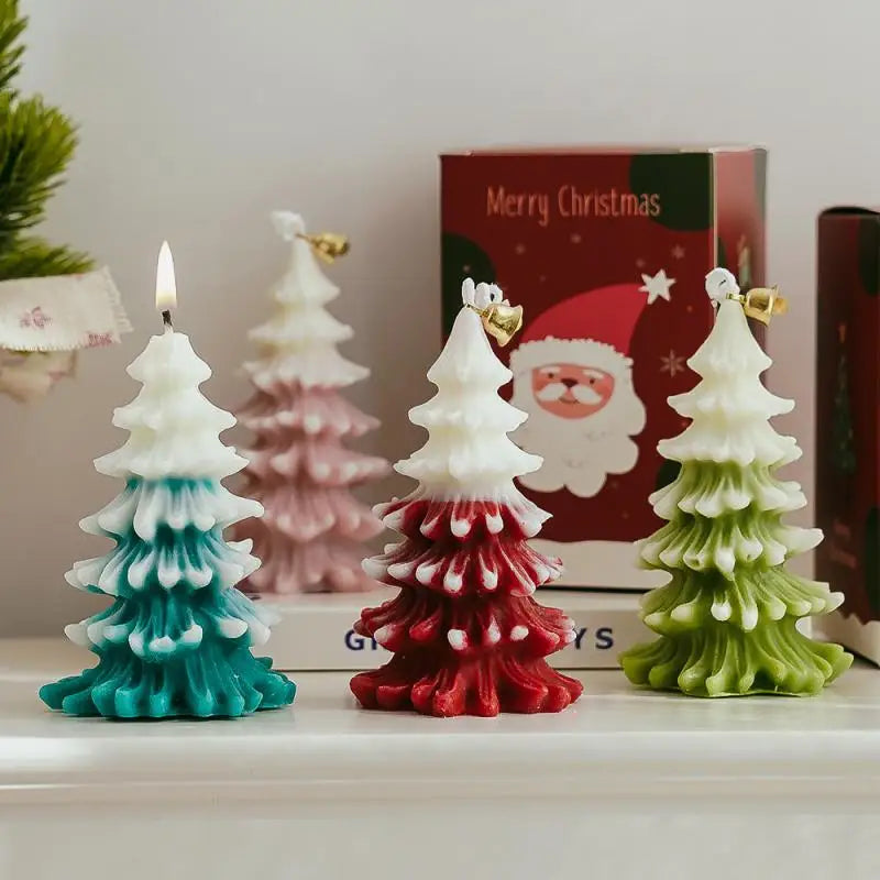 2025 Year Merry Christmas Candle Cute Xmas Tree Shaped Aromatherapy Scented Candle Desk Ornament for New Year Navidad Home Decor