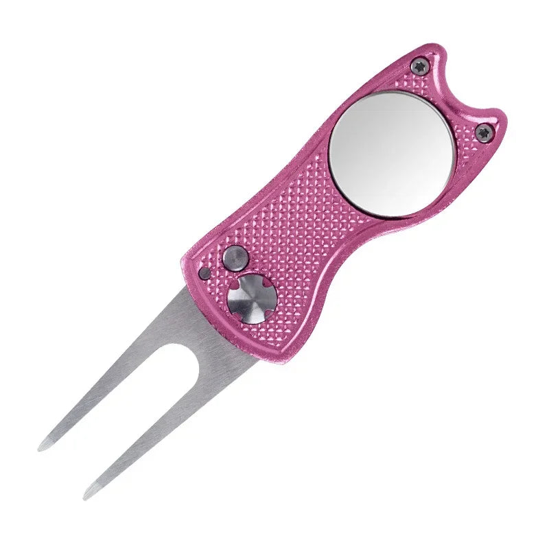 1pc Foldable Golf Divot Repair Tool With Golf Ball Tool Pitch Groove Cleaner Golf Accessories Putting Green Fork Training Aids