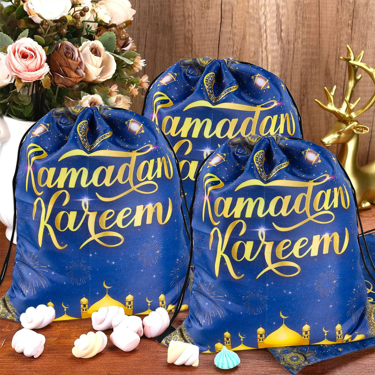 Non-Woven Bag Ramadan Gifts Drawstring School Backpack Cartoon Wild Forest Eid Mubarak Ramadan Kareem Party 2024 Packing Bags