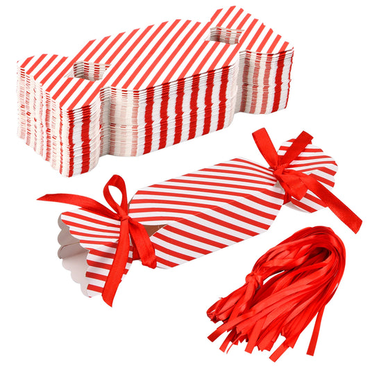 10pcs Candy Box for Christmas With Ribbons DIY Sweets Chocolate Cookies Decoration Party Gift Xmas Wedding Paper Packaging Boxes