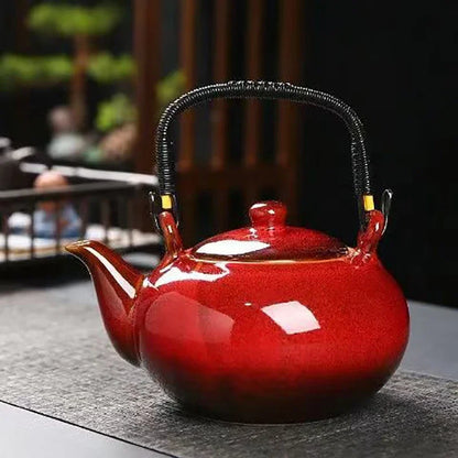 Puer Tea Accessories Vintage Chinese Style Teapot With Lifting Beam 650ml Japanese Tea Pot and Cup Set Heated Kettle Samovar Bar