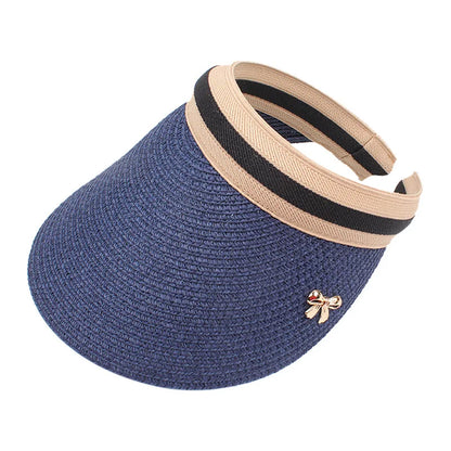 Adult Child Woman's Sun Visor Hats Female Bowknot Visor Caps Hand Made DIY Straw Summer Cap Casual Empty Top Hat Beach
