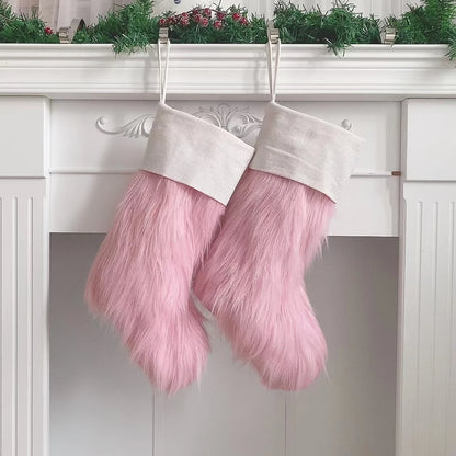 Christmas Stocking Pink White  Fur  Christmas Tree Ornaments Decor Christmas Gift Bags New Year