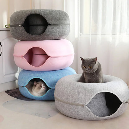 Donut Cat Bed for 2 Cats Detachable Pet Cat Tunnel Interactive Game Toy Dual-Use Felt Indoor Kitten Sports Equipment Cat Supplie