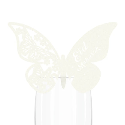 20pcs Eid Mubarak Hollow Butterfly Cup Card Wine Glass Paper Name Place Seat Card Wedding Party Ramadan Kareem Table Decorations