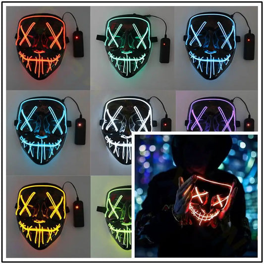 Cosmask Halloween Neon Mask Led Mask Masque Masquerade Party Masks Light Glow in the Dark Funny Masks Cosplay Costume Supplies
