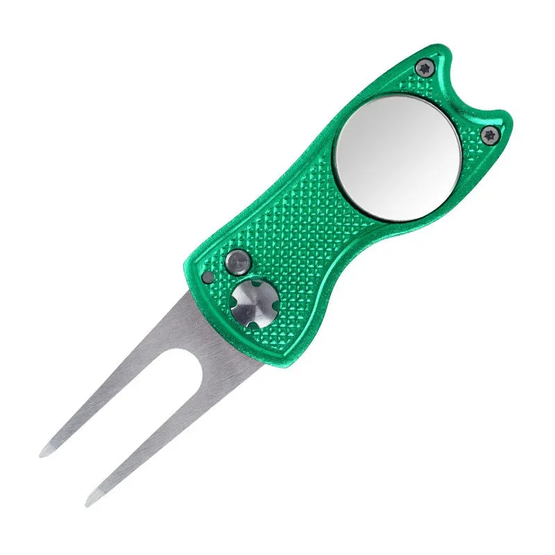 1pc Foldable Golf Divot Repair Tool With Golf Ball Tool Pitch Groove Cleaner Golf Accessories Putting Green Fork Training Aids