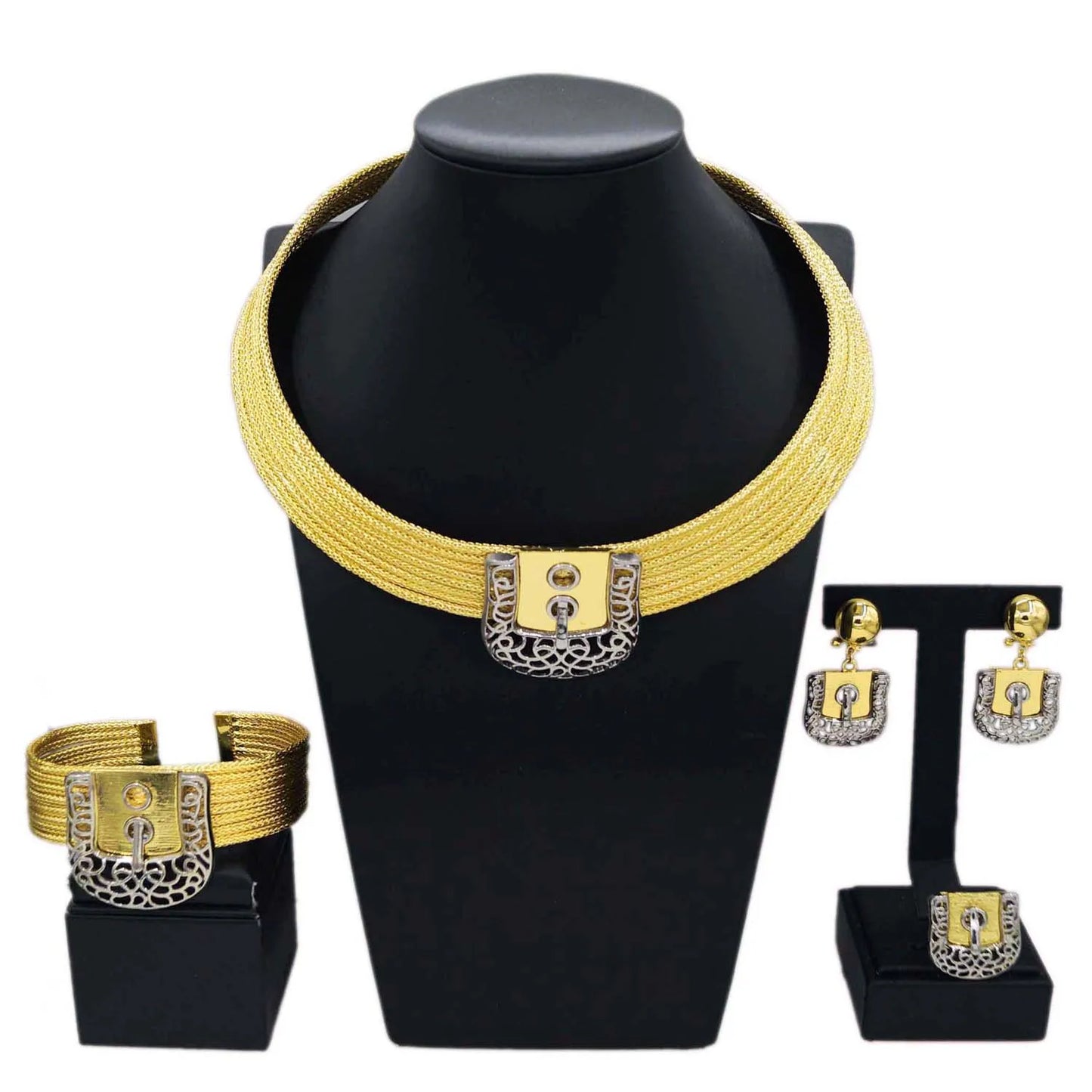 Fashion Women's Jewelry Set Heart Lock Round Necklace Luxury Lock Earrings Bracelet Party Jewelry Mother's Day Gift