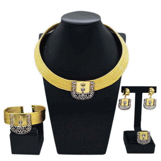 Fashion Women's Jewelry Set Heart Lock Round Necklace Luxury Lock Earrings Bracelet Party Jewelry Mother's Day Gift