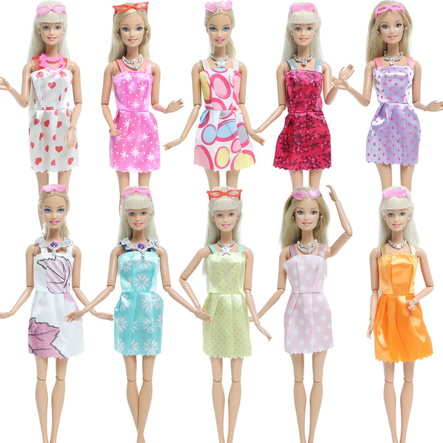 32 Item/Set Doll Accessories=10 Mix Fashion Cute Dress+ 4 Glasses+ 6 Necklaces+2 Handbag+ 10 Shoes Dress Clothes for Barbie Doll