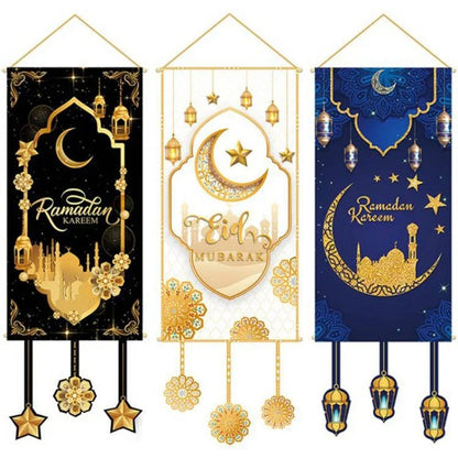 Eid Mubarak Decoration 2024 Hanging Flag Ramadan for Home Door Islamic Muslim Party Decor Ramadan Kareem Banner Eid Al-Fitr Gift