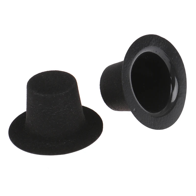 10Pcs Miniature Black Hat Mini Doll Hat Doll House Ornament Hand Weaved Dollhouse Accessories 3 Sizes
